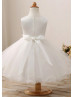 Beaded Ivory Lace Tulle Curly Hem Flower Girl Dress